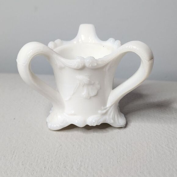 Vintage Milk Glass Footed Toothpick Holder Three Handled Kemple - Picture 1 of 5